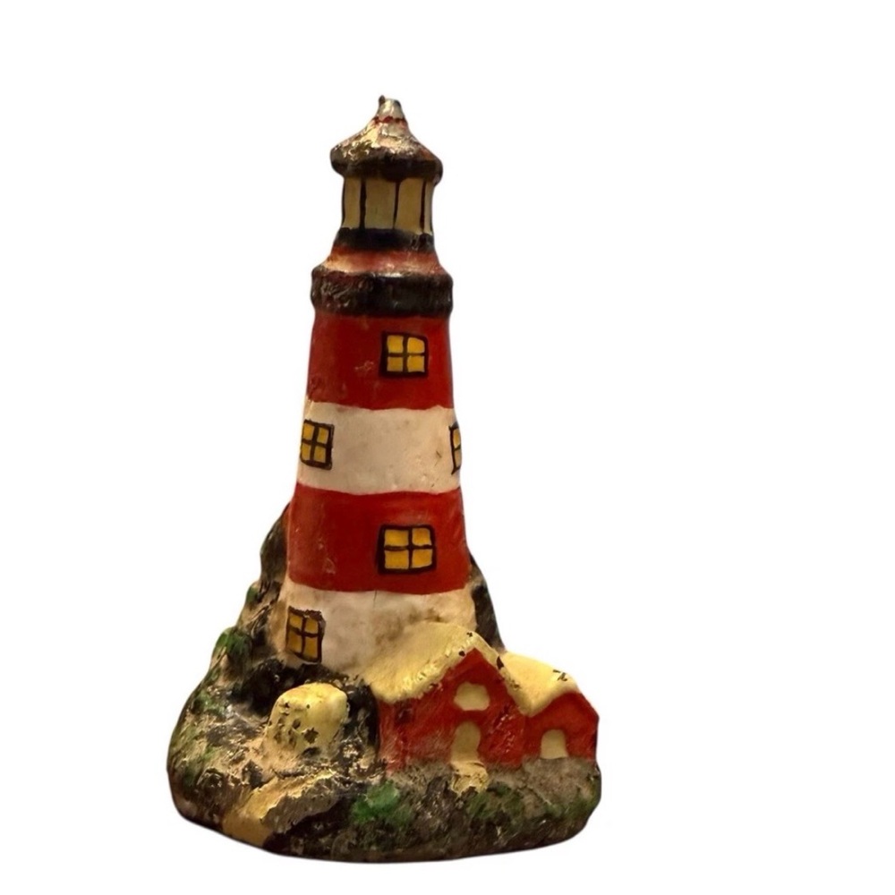 Red and White Striped Lighthouse Figurine